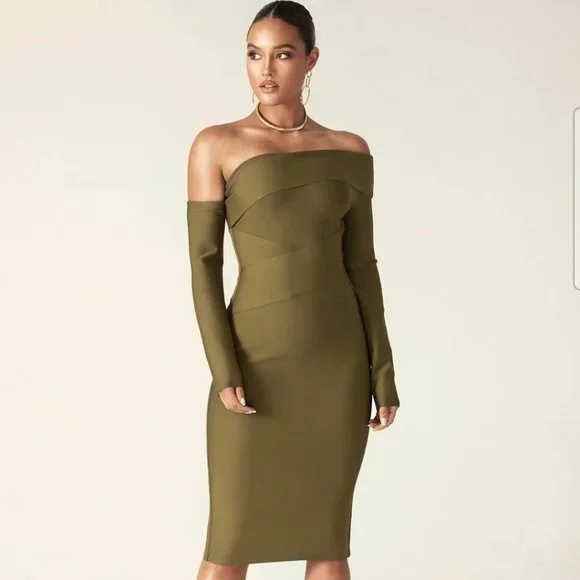 olive green bandage dress Nobility Bandage Dress (Olive) – standout glam look for special X-Small (0-2) main image 1